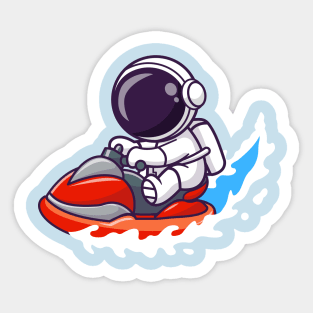 Cute Astronaut Riding Jet Ski Cartoon Sticker